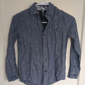 Shaun White Blue Button-Down Shirt with White Cross-Stitch